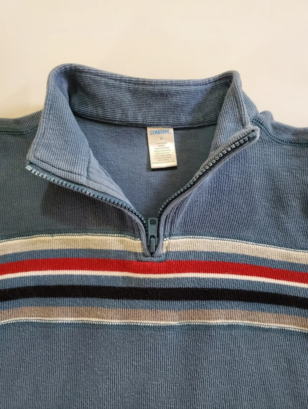 K1102 * Gymboree Boys Striped Quarter Zip Knit Sweater Pullover Blue Size 8